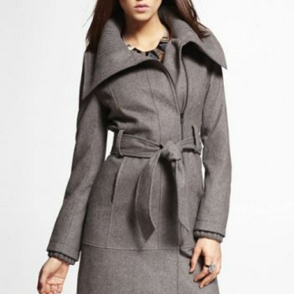 Grey Express Rib Trimmed wool blend coat